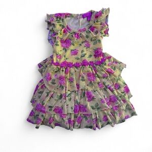 Betsey Johnson yellow and pink soft Floral Ruffle Dress